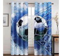 WEQEER Rideaux de terrain de football sportif, Rideaux à oeillets 3D motif football bleu, rideau occultant coloré pour enfants garçons pour chambre (10,100x140cm(2x50x140cm))
