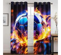 WEQEER Rideaux occultants à œillets - Motif football 3D - Bleu - Motif football - Pour enfant - Pour chambre à coucher (2,150 x 166 cm - 2 x 75 x 166 cm)