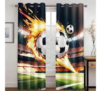WEQEER Rideaux occultants à œillets - Motif football 3D - Bleu - Motif football - Pour enfant - Pour chambre à coucher (6, 100 x 140 cm - 2 x 50 x 140 cm)