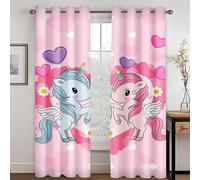 WEQEER Rideaux opaques - Rideau occultant - Motif licorne - Dessin animé - Cheval rose - Rideau de fenêtre pour chambre d'enfant - Motif arc-en-ciel - Nuages - 5,183 x 160 cm (2 x 91 x 160 cm)