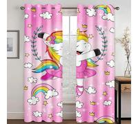 WEQEER Rideaux opaques - Rideau occultant - Motif licorne - Dessin animé - Cheval rose - Rideau de fenêtre pour chambre d'enfant - Motif arc-en-ciel - Nuages - 6,100 x 140 cm (2 x 50 x 140 cm)