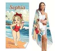 WEQEER Serviette de plage personnalisée avec nom, serviette de bain avec nom, grande serviette de plage en microfibre, 100 x 200 cm, cadeau de vacances d'été pour amis, BFF, sœurs (A, 90 x 180 cm)