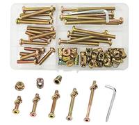 WeqeYent Kit de 61 écrous de boulons M6 x 30/40/50/60/80 mm plaqué zinc avec tête hexagonale, boulons pour meubles, assortiment d'écrous à barillet