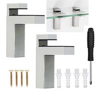 WeqeYent Lot de 2 grands supports d'étagère en verre réglables en forme de F (98 x 76 mm) noirs - Supports muraux en verre avec tournevis - Pince flottante en verre - Compatible avec étagères de 5 à
