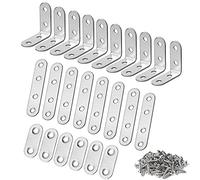WeqeYent Lot de 24 équerres d'angle en forme de L et de équerres droites en acier inoxydable pour chaises, étagères, fenêtres, meubles (argent)