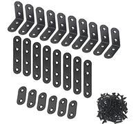 WeqeYent Lot de 24 équerres d'angle en forme de L et de équerres droites en acier inoxydable pour chaises, étagères, fenêtres, meubles (noir)