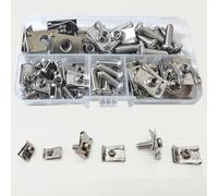 WeqeYent Lot de 60 (30 jeux) filetés à clip - Écrous en tôle de type U - M4 M5 M6 - Assortiment d'écrous en tôle - Écrous plats pour voiture - Fixation universelle