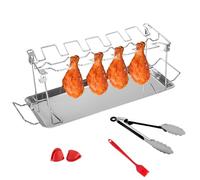 Weqizuerqi Porte-Cuisses De Poulet pour Grill, Support De Rôtisserie pour Volaille, 12 Emplacements en Acier Inoxydable Résistant À La Chaleur avec Plateau Récepteur De Graisse pour Rôtir À La Maison