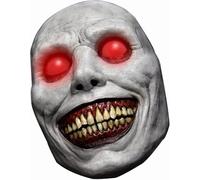WEQNGIU Masque d'Halloween - Démons souriants, masques blancs effrayants avec œil LED rouge pour costume de cosplay, accessoires de fête