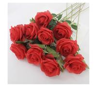 WEQYFDC 10PCS Artificial Silk Flowers Roses Bouquet Long Stem Fake for Valentine's Day Mother Wedding Home Decoration(Red)