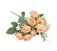 WEQYFDC 5pcs Silk Red Rose Bouquet Artificial Flowers Wedding Accessories Peony Fake Flower DIY for Party Table Vase Home Decoration(Orange)