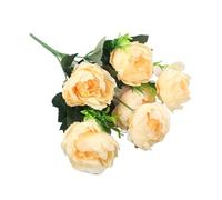 WEQYFDC 6 Peonies Simulated Flowers Bouquet Artificial Pink Red Flower Wedding Decoration Silk Fake Floral Home(Light Yellow)