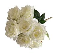 WEQYFDC Artificial Roses Bundle Silk Fake Flowers Wedding Decor Simulation Flower Hotel Garden Decoration Plant(Milk White)