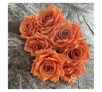 WEQYFDC Artificial Roses Bundle Silk Fake Flowers Wedding Decor Simulation Flower Hotel Garden Decoration Plant(Deep Orange)