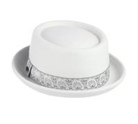 WEQYFDC Chapeau en laine for hommes, tarte au porc, Uniex, blanc, noir, chapeau haut-de-forme, for homme, chapeau melon plat Pour Halloween, Fête Costumée(White with belt)