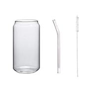 WEQYFDC Creative Glass Cup Bamboo Lid Can Shape Tea Juice Milk Coffee Mug Drinking High Borosilicate sturdy Drinkware(550ml with straw)