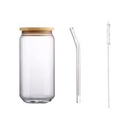 WEQYFDC Creative Glass Cup Bamboo Lid Can Shape Tea Juice Milk Coffee Mug Drinking High Borosilicate sturdy Drinkware(550ml Lid straw)