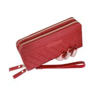 WEQYFDC Portefeuille Long for Femme, Porte-Monnaie, Pochette à Double Fermeture éclair, Porte-téléphone(A-Red)