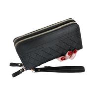 WEQYFDC Portefeuille Long for Femme, Porte-Monnaie, Pochette à Double Fermeture éclair, Porte-téléphone(A-Black)