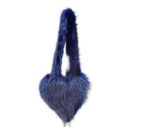 WEQYFDC Sacs à main d'hiver en peluche for femmes, sacs à bandoulière en forme de cœur for dames, pochette mignonne for dames, sac à main d'amour(Dark Blue)