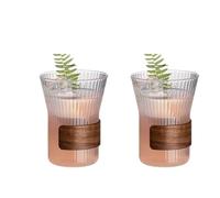 WEQYFDC Simple Cocktail Glasses Cup Creative Striped Glass With Bamboo Sleeve Cold Brew Juice Drink Cups Bar Accessories(2pcs 320ml)