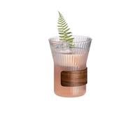 WEQYFDC Simple Cocktail Glasses Cup Creative Striped Glass With Bamboo Sleeve Cold Brew Juice Drink Cups Bar Accessories(320ml)