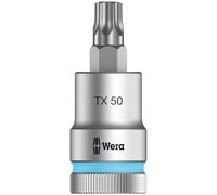 Wera 05003836001 8767 C HF TORX Embouts à douille TORX HF Zyklop à emmanchement 1/2" avec fonction de retenue, TX 50 x 60 mm, Argent/cyan