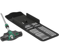 Wera 05023471001 Kraftform Kompakt 400 RA Set 1, Porte-embouts à poignée en T avec fonction cliquet et jeu d'embouts, 17 pièces, Noir-vert