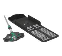 Wera 05023471001 Kraftform Kompakt 400 RA Set 1, Porte-embouts à poignée en T avec fonction cliquet et jeu d'embouts, 17 pièces, Noir-vert