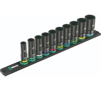 Wera 9660 Jeu de 10 Douilles Profondes Impact sur Rail Magnétique 3/8