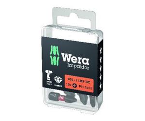 Wera Embout 851/1 IMP DC PH2 L.25mm 1/4 pouce C6,3 Impaktor,DC Boîte avec 10 embouts WERA Quantité:1
