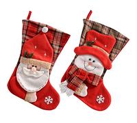 WeRChristmas Décoration Tartan Chaussette de Noël Père Noël et Bonhomme de Neige Décoration, Tissu, Multicolore, 53 cm, Lot de 2