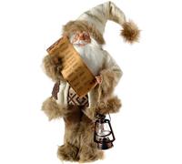 WeRChristmas Figurine de Père Noël en Fourrure 31 cm - Blanc, Marron