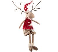 WeRChristmas Figurine d'élan de Noël Assis avec des Pieds Souples, Multicolore, 56 cm