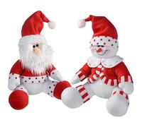 WeRChristmas Lot de 2 décorations de Noël Père Noël Assis et Bonhomme de Neige 28 cm Rouge/Blanc