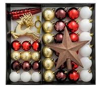 WeRChristmas Lot de 50 Boules de Noël incassables, Rouge/Blanc/doré/Chocolat/Baie
