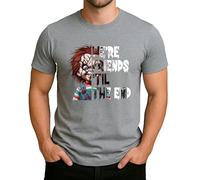 We're Friends 'Til The End - Design horreur effrayant avec poupée tueuse au look rétro, parfait pour Halloween et les fans de films slashers emblématiques, Homme, gris, XL