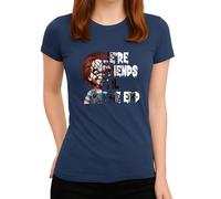 We're Friends 'Til The End - Design horreur effrayant avec poupée tueuse au look rétro, parfait pour Halloween et les fans de films slashers emblématiques, Bleu marine pour femme, L