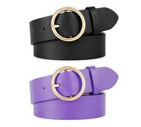 WERFORU 2 pièces de ceintures en cuir pour femmes pour jeans, pantalons, ceintures en cuir de mode avec boucle O dorée, Für Taillengröße 76-86cm