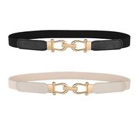 WERFORU Ceinture élastique fine pour femme pour robes, ceinture fine rétro stretch avec boucle dorée, B-noir + beige, Länge 70cm(für Taille Größe 70-81cm)