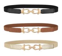 WERFORU Ceinture élastique fine pour femme pour robes, ceinture fine rétro stretch avec boucle dorée, Noir + marron + doré, Länge 70cm(für Taille Größe 70-81cm)