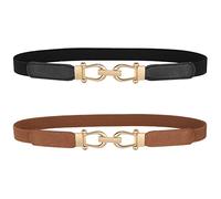 WERFORU Ceinture élastique fine pour femme pour robes, ceinture fine rétro stretch avec boucle dorée, A-noir + marron, Länge 70cm(für Taille Größe 70-81cm)
