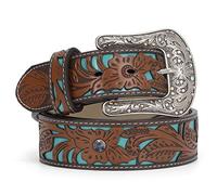 WERFORU Ceinture en cuir vintage pour femme - Style western, cow-girl, rétro - Turquoise - Ceinture de pays pour jean, pantalons, robes, A marron, 110cm--Für Taillengröße 79-91cm