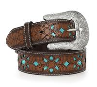 WERFORU Ceinture en cuir vintage pour femme - Style western, cowgirl, rétro - Turquoise - Pour jeans, pantalons, robes, B brun, 100cm--Für Taillengröße 67-79cm