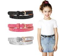 WERFORU Ceinture skinny pour enfant - En cuir synthétique - Avec boucle dorée - Pour fille - Colorée - Pour robe en jean, C-noir+argent+rose, Länge 80cm(für Taillengröße 53-64cm)