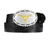 WERFORU Ceinture western en cuir pour homme et femme - Cowboy - Cowgirl - Ceinture en cuir pour jeans - Cadeau de Noël, a-noir, Passt Taillengröße 74-84cm
