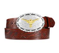 WERFORU Ceinture western en cuir pour homme et femme - Cowboy - Cowgirl - Ceinture en cuir pour jeans - Cadeau de Noël, C-marron, Passt Taillengröße 95-104cm
