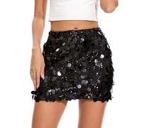 WERFORU Jupe à Paillettes pour Femme Mini-Jupe Extensible Moulante Scintillante Costume de Carnaval Pétillant pour Club et Noël