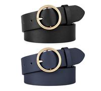 WERFORU Lot de 2 ceintures en cuir pour femme - Pour jeans - Mode - Avec boucle en O dorée, Für Taillengröße 76-86cm