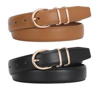 WERFORU Lot de 2 ceintures en cuir pour femme pour jeans - Mode - Ceintures pour pantalons et robes avec boucle dorée, für Taille Größe 55-64cm